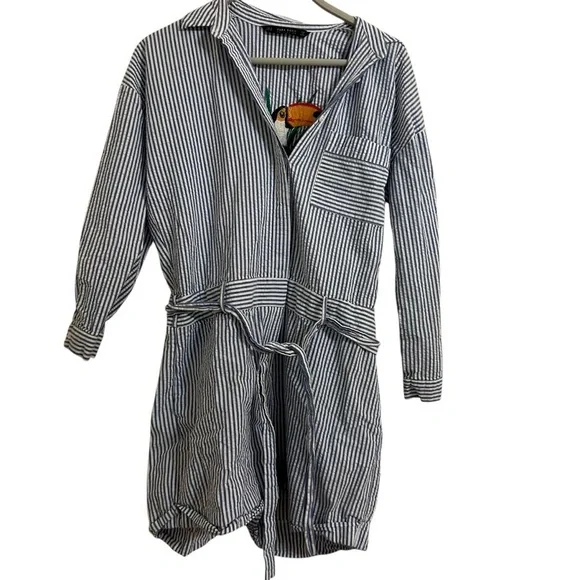 Zara romper Toucan Embroidered Seersucker striped small tropical beach summer - Picture 10 of 13